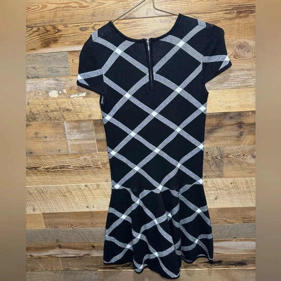 Dex Y2K mini dress flared knit geometric office street cocktail tunic fitted M - Picture 2 of 3